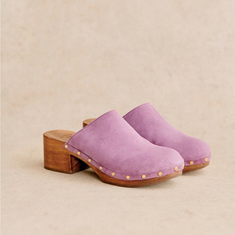 SEZANE Tibby Suede Cloggs in Lilac